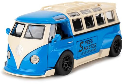 TGRCM-CZ 1/32 Volkswagen Bus Transporter Modell Auto mit Surfbrettern Convertible Camping Van, Zink Legierung Pull Back Spielzeugauto mit Ton und Licht für Kinder Jungen Mädchen Geschenk (Blau)