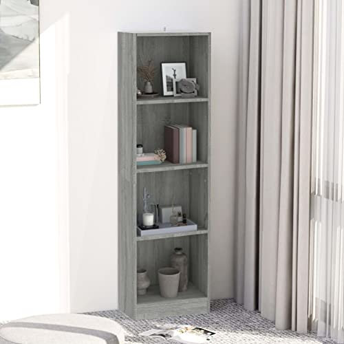 ZEYUAN Bücherregal 4 Fächer, Regal kidzimmer, Bookshelf, Bücher Regal, Mehrzweckregal, Bookcase, Leiterregal, Standregal, Allzweckschrank, Grau Sonoma 40x24x143 cm Holzwerkstoff