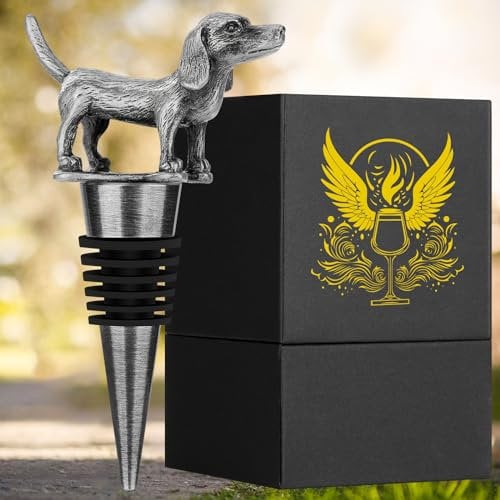 DRMFLE Dark Silver Dachshund Wine Stopper, Wine Gifts for Men Dad Women Sausage Dog Lovers, Bottle Stoppers for Wine Champagne, Birthday Gifts