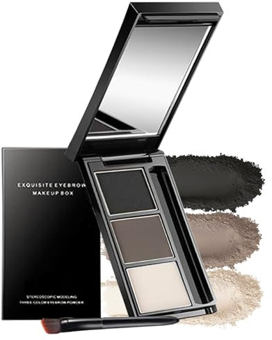 Augenbrauenpuder Palette-3 Farben Augenbrauen Puder Wasserfest,Schwarz Braun Serie Brauenpuder,Augenbrauen Farbe Langanhaltende,Füllen&Sculpt volle Augenbrauen,Eyebrow Powder mit Pinsel und Spiegel-01