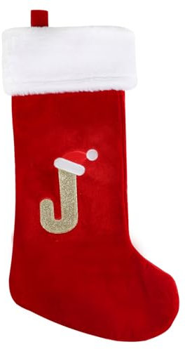 SULOLI Personalisierte Weihnachtsstrümpfe mit Buchstaben,43 cm Bestickter Nikolausstrumpf,Christmas Stockings Weihnachtssocken Zum Aufhängen für Weihnachtsbaum und Süßigkeiten (J)