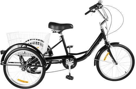 MIKIYUEER 20 Zoll Dreirad für Erwachsene - 8 Gänge, maximale Tragfähigkeit 110kg - Ideal für Outdoor-Aktivitäten und Fahrspaß - Schwarz