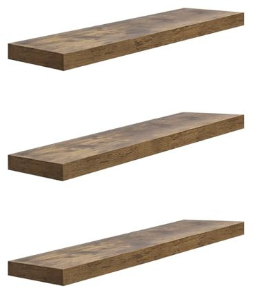 WOLTU Wandregal 3er Set, Regalbrett, freischwebend Schweberegal, CD DVD Wand Regal Wandboard für Büro, Wohnzimmer, Schlafzimmer, Küche, 100x22,9x3,8cm, Vintagebraun,RG9317hov-3