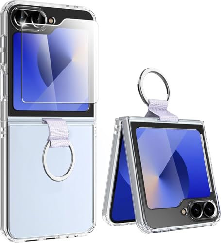 WEYNRBOX Hülle für Samsung Galaxy Z Flip 6 mit Ring,Clear Hülle Samsung Z Flip 6 Hart PC Dünn Stoßfest Anti-Kratz Schutzhülle für Galaxy Z Flip6 5G 2024 Handyhülle,Transparent