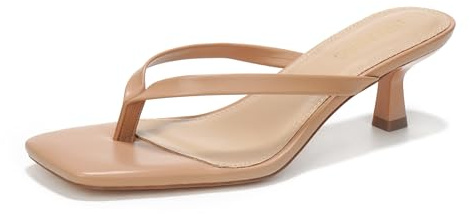 LULLASONG Women's Nude Kitten Heels Sandals Square Open Toe Flip Flop Heels 1.8-2 Inch Heeled Sandals for Women