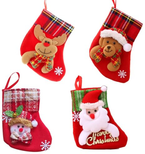 EIHI 4 Stück Nikolausstiefel zum Befüllen Weihnachtsstrümpfe Set Hängende Strümpfe auf Kamin Weihnachtsstrumpf Weihnachtsbaum Anhänger für Weihnachtsfeier Dekorieren