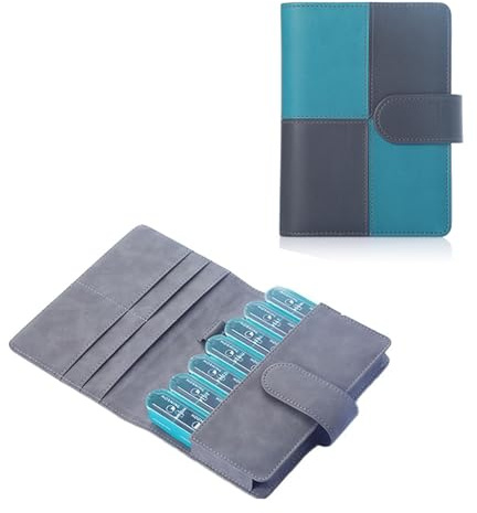 Ziyero Tablettenbox 7 Tage Pillendose Medikamentenbox 7 Tage Pill Organizer PU Leder, 4 Fächer