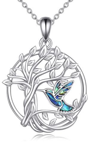YAFEINI Tree of Life Hummingbird Necklace Sterling Silver Pendant Abalone Shell Family Tree Necklace Jewellry Gifts for Women