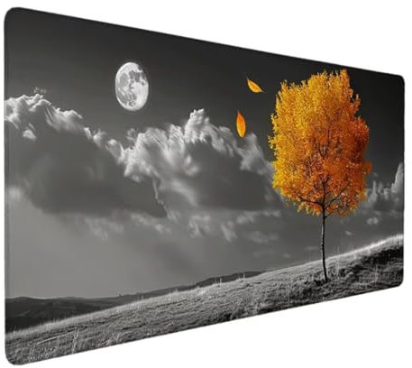 Tapis de Souris XXL 700x300mm Tapis Souris XXL Gaming, Tapis Bureau Antidérapant Étanche, sous Main Souris à Bords Cousus pour Gamer, Ordinateur, PC, Tapis de Souris Ergonomique (Jaune, Arbre) 4-A