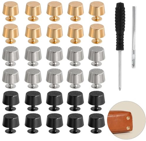 DesertBoy 32 Piezas Patas para Bolsos, Remaches para Cuero, Pies Planos Cabeza de Clavo, Remaches de Cuero, Remaches de Doble Tapa, Pies de Metal Cabeza de Clavo, con Punzón Hueco y Destornillador