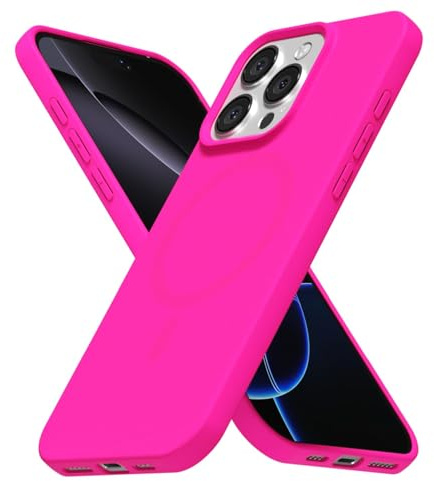 LoeoeL for iPhone 16 Pro Max Case Silicone Mag Safe, Compatible with Magsafe Ultra Slim Thin Magnetic Phone Case for Women Girls, Soft Rubber Gel Matte TPU Solid Color Minimalist Cover, Hot Pink