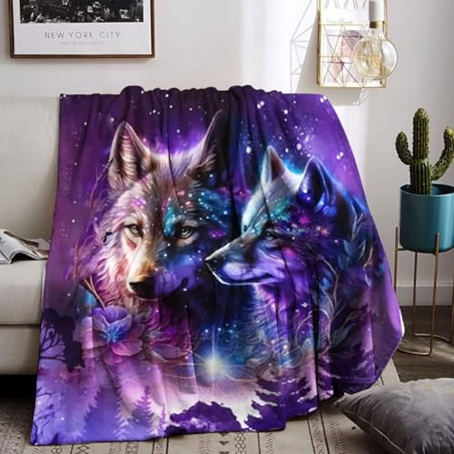 KAIDAARTLH Wolfmotiv Kuscheldecke für Kinder, Süße Tiermotiv Weich Bequem Kunstfell Decke, Kuscheldecken für Couch Bett (130x150cm, Wolf-2)