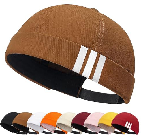 Enwokran Brimless Docker Cap Baumwolle Verstellbar Beanie UV-Schutz Seemannsmütze Hafenmütze Street Casual Matrosenmütze Schädeldecke Mütze (Braun)