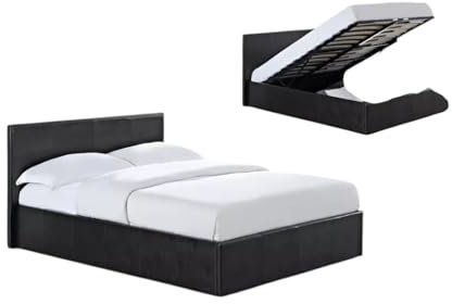 TopSpot Ottoman Storage Gas Lift Up Beds 4ft6 Double Faux Leather (Black)