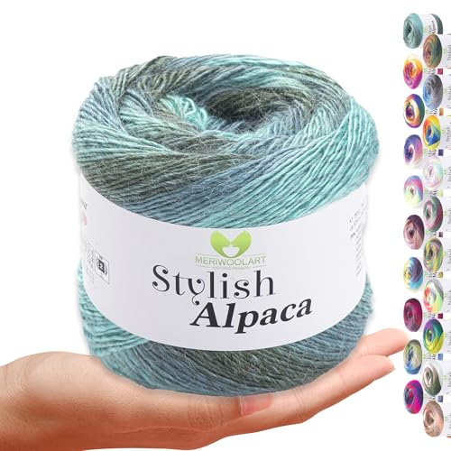 Stylish Alpaca Garn – Weiches Alpakawolle Strickgarn – 150g (525m) feines DK Wolle zum Stricken & Häkeln – Ideal für Pullover, Schals, Tuch, Babykleidung – Premium Multicolor Farbverlauf 7720