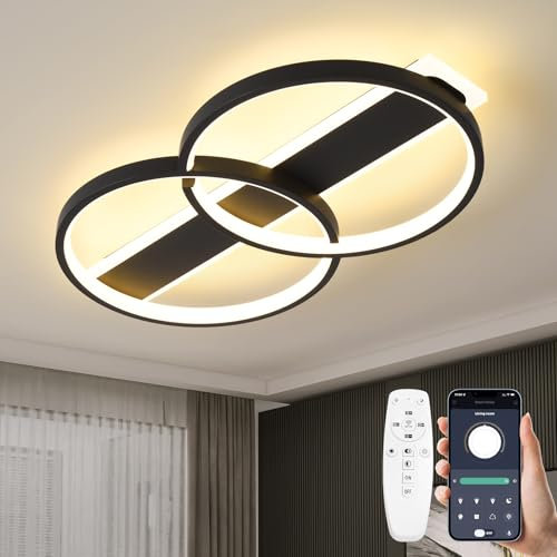 MYCUL LED Deckenlampe,Deckenleuchte Dimmbar mit Fernbedienung,2 Ringen Rund Design Wohnzimmerlampe,32W Modern Schlafzimmerlampe 3000K-6000K Küchenlampe,Deckenbeleuchtung für Esszimmer,Schwarz