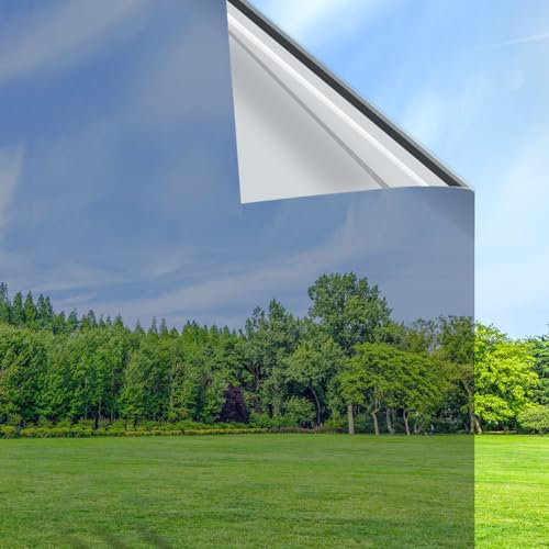 Volcanics Spiegelfolie Fenster Sichtschutz 90x199cm, Einseitig Fensterfolie Blickdicht von außen, Silber, Sonnenschutzfolie Fenster Innen, Statische Haftung