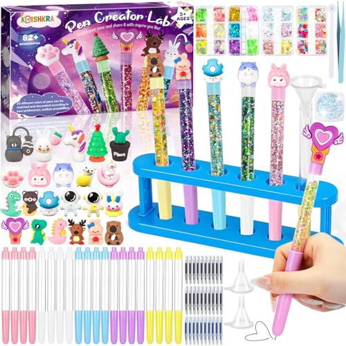 KDISHKRA Stifte Selber Machen Set - 102 Zubehörteile, Bastelset Kinder ab 5 Jahre, Personalisierte Stift Herstellen, Kindergeburtstag Basteln Spielzeug Geschenke für Mädchen Junge ab 5-12 Jahre