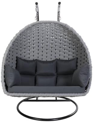 Home Deluxe Hängesessel aus Seilgeflecht CADEIRA Hellgrau - 2-Sitzer | Hängekorb, Hängestuhl, Gartenmöbel, Gartenschaukel