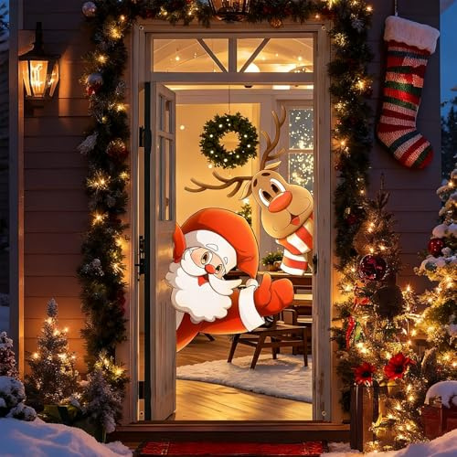 Auzlya Weihnachtsdeko Tür Abdeckung Dekoration,Hängen Banner Hintergrund | Weihnachtsmann Hängen Banner Hintergrund,Weihnachten Hängend Tür Banner,für Haus Veranda Haustür Weihnachten Deko-90 X 200 cm