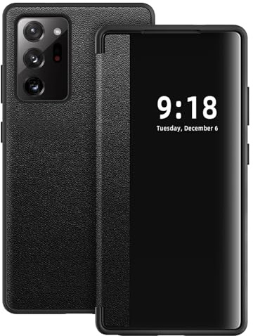 Étui pour Samsung Galaxy Note 20 Ultra Coque Clear View Flip Case à Rabat 360 Full Body Cuir Protecteur Galaxy Note 20 Ultra Housse Antichoc Anti-Rayure Folio Coque pour Samsung Note 20 Ultra (Noir)