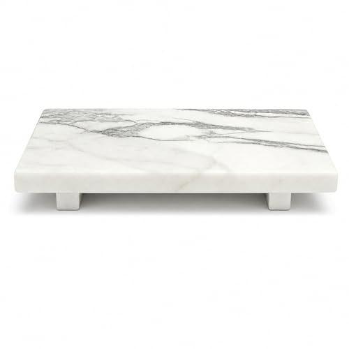 White Marble Pedestal Stand for Vanity & Bathroom | 9.84 Inch Decorative Riser for Perfume, Candle, Jewelry, Dresser and Shelf Decor