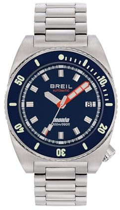 Breil Uhr Herren, Armband aus Silikon, Gehäusedurchmesser 42 cm | Sammlung MANTA SEEKER, Uhrwerk Automatik Analog, Wasserbeständig bis 300 Meter, Schmuck als Geschenkidee Herren