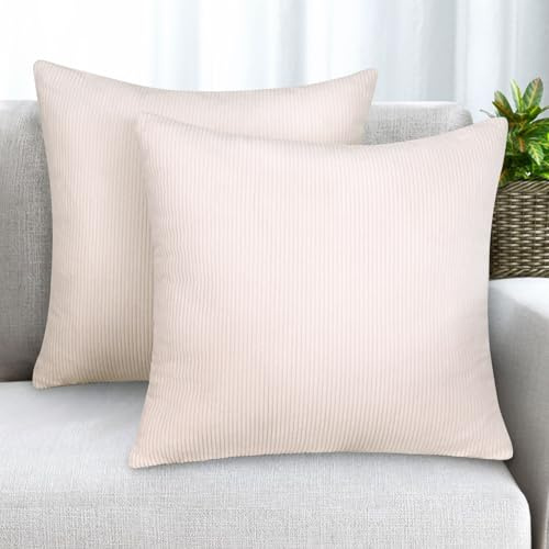 KENOBE 2er Set Kissenbezüge Kord Kissenhülle Dekorative Kissenbezug | Sofakissen Couchkissen Dekokissen Zierkissenbezug Deko Kissenhülle für Sofa Wohnzimmer 45x45cm, Beige