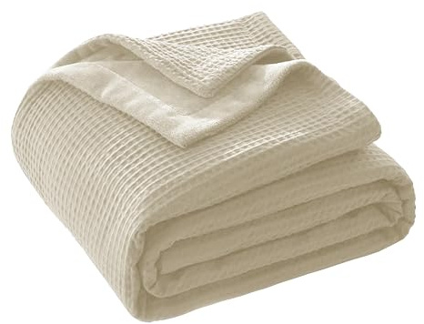 CHUFFED Baumwolldecke Kuscheldecke 220x240 cm, Beidseitig Baumwolle Waffledecke & Milchsamt, Weiche Flauschige Warme Anti-Static Tagesdecke Sofadecke Couchdecke Wohndecke Für Sofa Couch Bett Beige