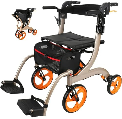 2-in-1 Rollator Walker und Rollstuhl Combo, Leichter Faltbarer Transportstuhl mit Bremse und Fußstütze für Senioren, unterstützt 100 Pfund