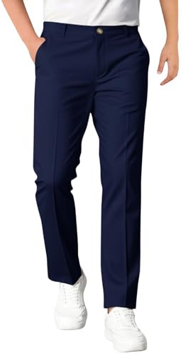 Haloumoning Pantalon de costume pour garçon - Taille élastique - Jambes droites - Pantalon de loisirs avec poches, bleu foncé, 13-14 ans