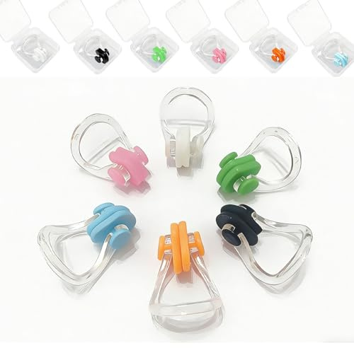 leersao Lot de 6 Pince-Nez étanches pour Nager avec boîte | En silicone antidérapant - Pour adultes - Pour protéger le nez - 6 couleurs