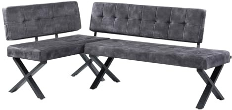 B&D home Eckbank EKA L-Kombi 100x191cm – modulare Esszimmerbank mit Lehne, beidseitig montierbar (Links/rechts), Kufen-Metallgestell, pflegeleichter Bezug in Anthrazit