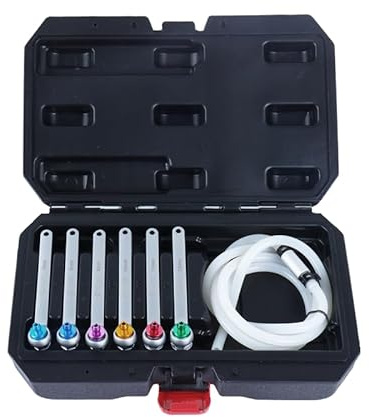 CCLIFE Bremsenentlüftungsschlüssel Set 7-TLG. 7-12 mm | Farbcodierung | 1,2 m Silikonschlauch | Rückschlagventil | 12-Kant | Metallausführung | Aufbewahrungsbox