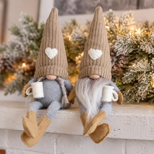 DAJASD Kaffee Gonks Plüsch Dekor, 2 Stück Herbstdeko Wichtel, Handgemachte Plüsch Kaffe Zwerge, Kaffee Wichtel Deko Wichtl, Herbst Dekoration Wichte, Für Cafe Küche Home Office Dekorationen(Brown)