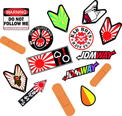 Auto Aufkleber JDM Style Sticker Tuining wakabe Japan Sun Rising Sun pedobär domokun Sticker Japan Flagge Stcikerset 15 Stück