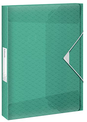 Leitz Esselte A4-Ablagebox, fasst 200 Blatt, 25 mm Rückenbreite, transparente Dokumentenaufbewahrungs-Organisationsmappe zur Schreibtischorganisation, Colour'Breeze Serie, Grün, 626260