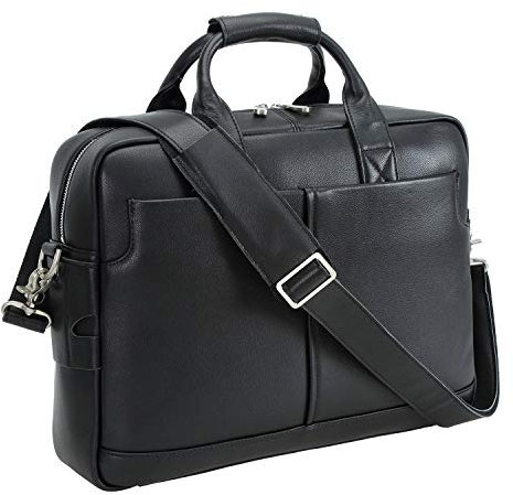 Polare Aktentasche aus Leder für Herren, Business-Reise, Kuriertasche, 39,6 cm (15,6 Zoll), Laptoptasche, YKK-Metall-Reißverschluss, Napa Black (aktualisierte Version), Medium