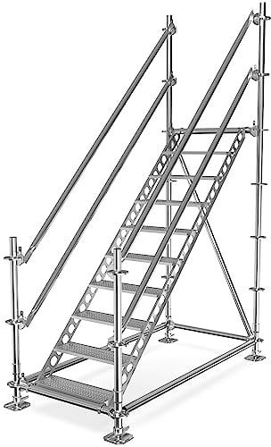 Scafom-rux Scala esterna in ferro zincato - [10 Gradini incl. ringhiera e kit] Scala esterna - 2 metri di altezza, 80 cm di larghezza - Scale in acciaio per ponteggi e giardini - Scale per esterni
