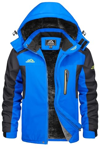 KEFITEVD Men's Winter Waterproof Ski Jacket Softshell Fleece Snowboarding Jackets Fishing Hiking Coat with Detachable Hood