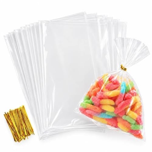 ilauke 200 Sachets Transparents Motif Étoiles 15x20 cm - Sacs Cadeaux OPP pour Bonbons, Mariage, Noël, Anniversaire et Fêtes Enfants