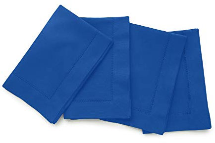 Solino Home Baumwolle Leinen Blau Servietten,4er Set Hohlsaum Dinner Servietten 20x20 Zoll,Maschinenwaschbare Stoffservietten für Frühling, Ostern, Sommer, Esszimmer,Handgefertigt aus Naturstoff