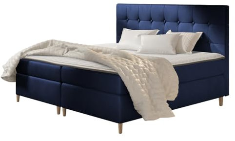 Mirjan24 Boxspringbett Abenaki, Amerikanisches Continentalbett mit 2 Bettkästen, Holz Fuße, Doppelbett, Bett mit Kopfteil und Matratze, Polsterbett (Magic Velvet 2216, 140 x 200 cm)