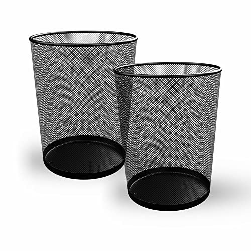 Storite cestino ufficio, cestino in metallo nero, cestino rifiuti, cestino della carta straccia, leggero cestini carta ufficio per camera da letto, cucina, scuola e bagnoconfezione da 2 (rotondo nero)
