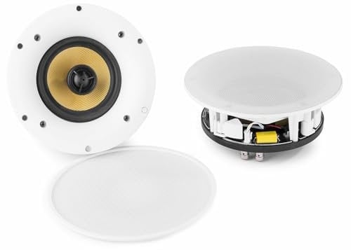 Power Dynamics WCS65 WLAN Deckenlautsprecher Bluetooth Einbaulautsprecher Set 120 Watt, Flache WiFi Deckeneinbaulautsprecher für den Einbau in Wand oder Decke