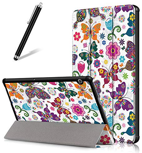 Artfeel Coque pour Huawei MediaPad M5 Lite 10,Étui Cuir à Rabat Mince Léger avec Support Pliable,Réglable Multi-Angle Béquille Folio Flip Tablette Housse,Papillon