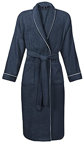 LAYNENBURG Bademantel Herren Frottee - Schalkragen - Lang - 100% Baumwolle (380g/m2) - OEKO TEX Standard 100 - Größe (M, Blau)