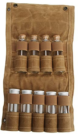 Sac à épices avec 9 Pots à épices, Sac à épices Extérieur Portable, Sac à Bouteilles D'épices Pliable - Sac D'assaisonnement pour Barbecue pour le Camping Barbecue Pique-nique(kaki)