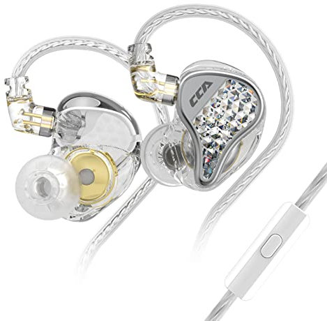 FEDAI CCA Lyra HiFi in-Ear Headphones/Earphones/Earbuds, 10MM Dynamic Driver in Ear Monitor with Unique Diamond-Like Faceplate,Detachable Exchangeable 0.75mm 2pin Silver-Plated Cable(Sliver, With Mic)