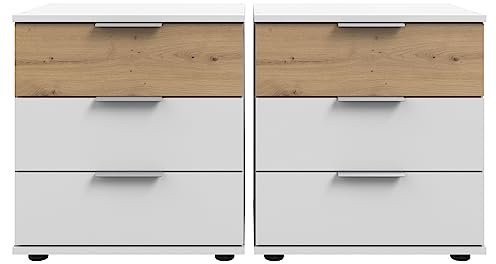 Lomadox Schlafzimmer Nachtschrank Nachttisch, 2er Set, auch für Boxspringbetten, in weiß mit Artisan Eiche Nb., B/H/T je ca. 52/58/38 cm